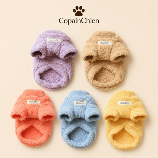pull chaud peluche chien TeddyWarm bleu CopainChien
